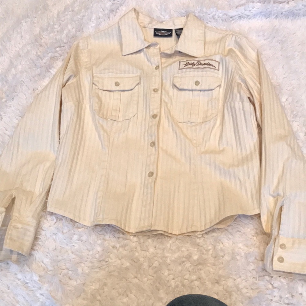 Harley Davison cream button up shirt size Large